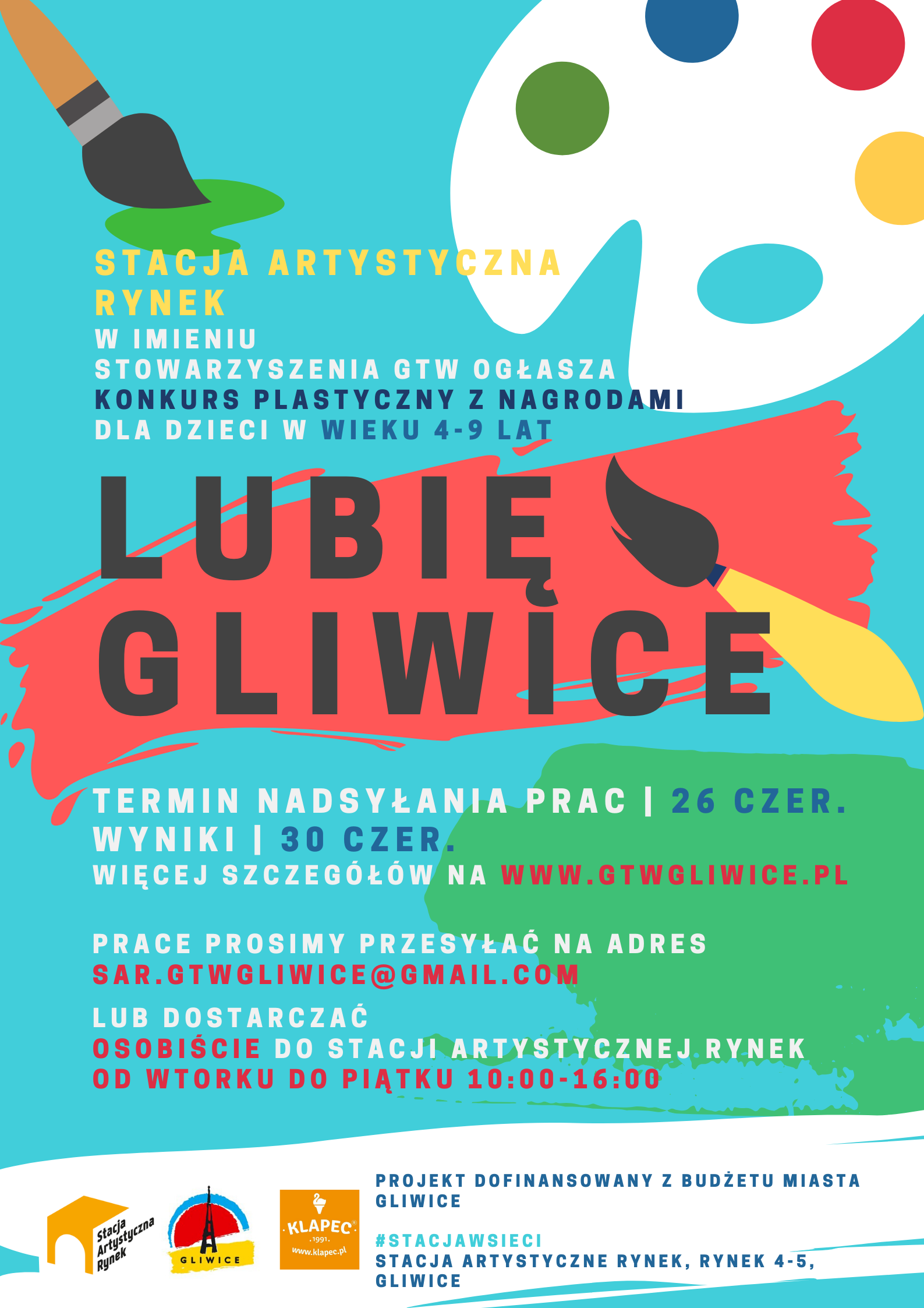 Plakat z informacja o konkursie plastycznym pt. Lubię Gliwice