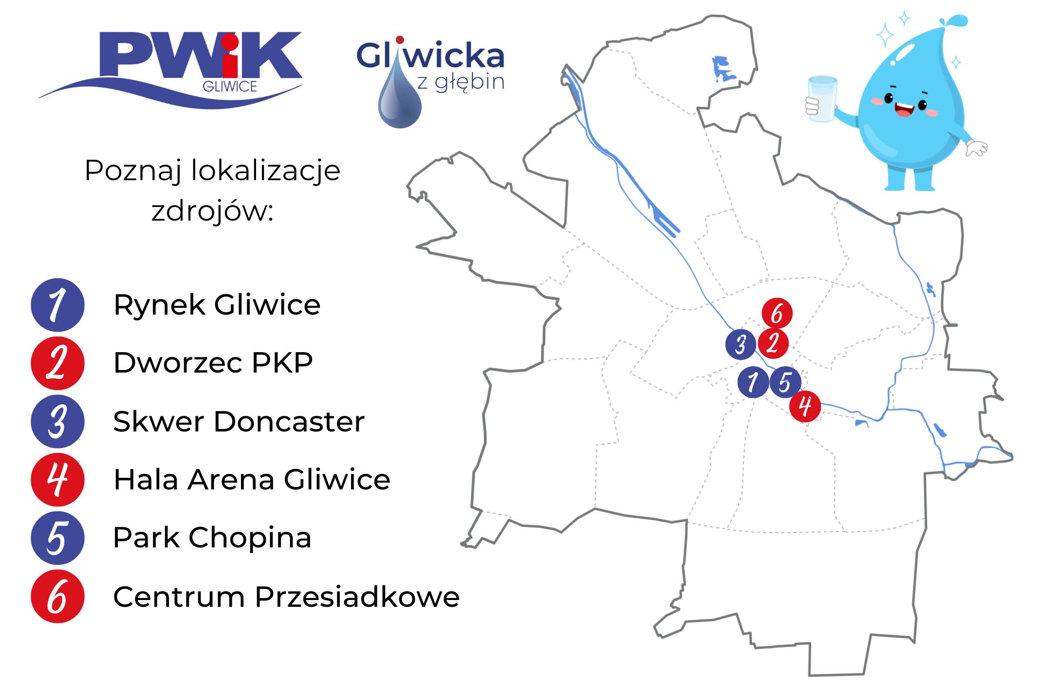 Mapka z lokalizacjami zdrojów miejskich