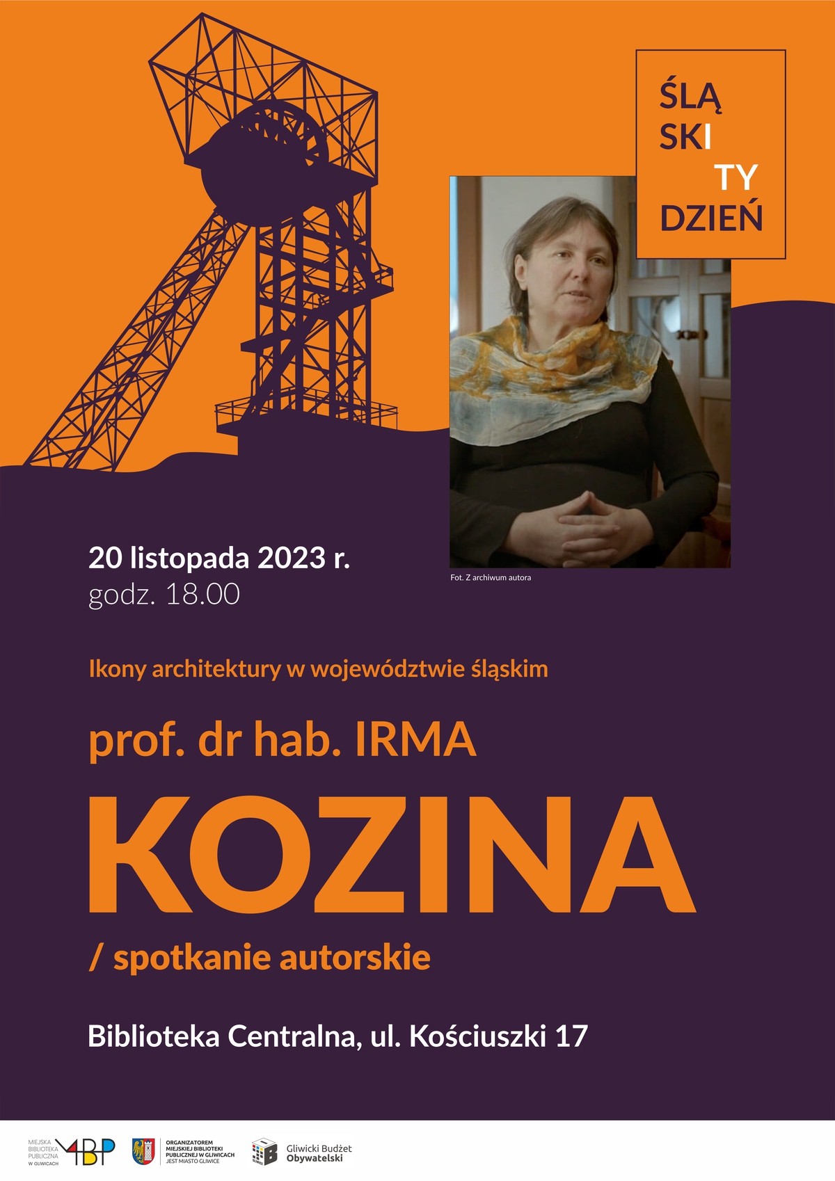 Plakat promujący spotkanie z Irmą Koziną