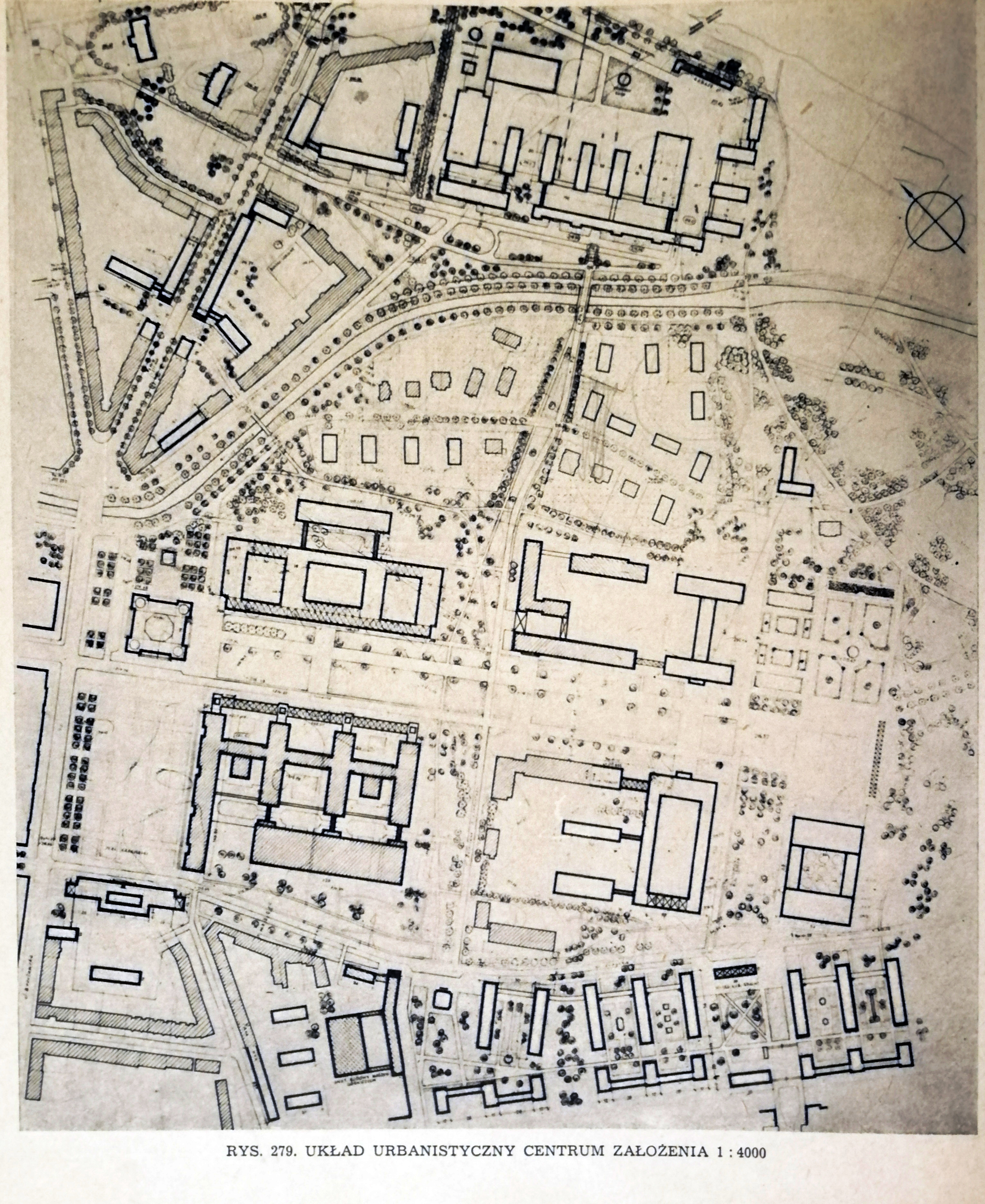 Projektowane założenie architektoniczne miasteczka akademickiego, przedstawione w publikacji autorstwa Bohdana Garlińskiego „Architektura Polski 1950–1951” Projektowane założenie architektoniczne miasteczka akademickiego, przedstawione w publikacji autorstwa Bohdana Garlińskiego „Architektura Polski 1950–1951”