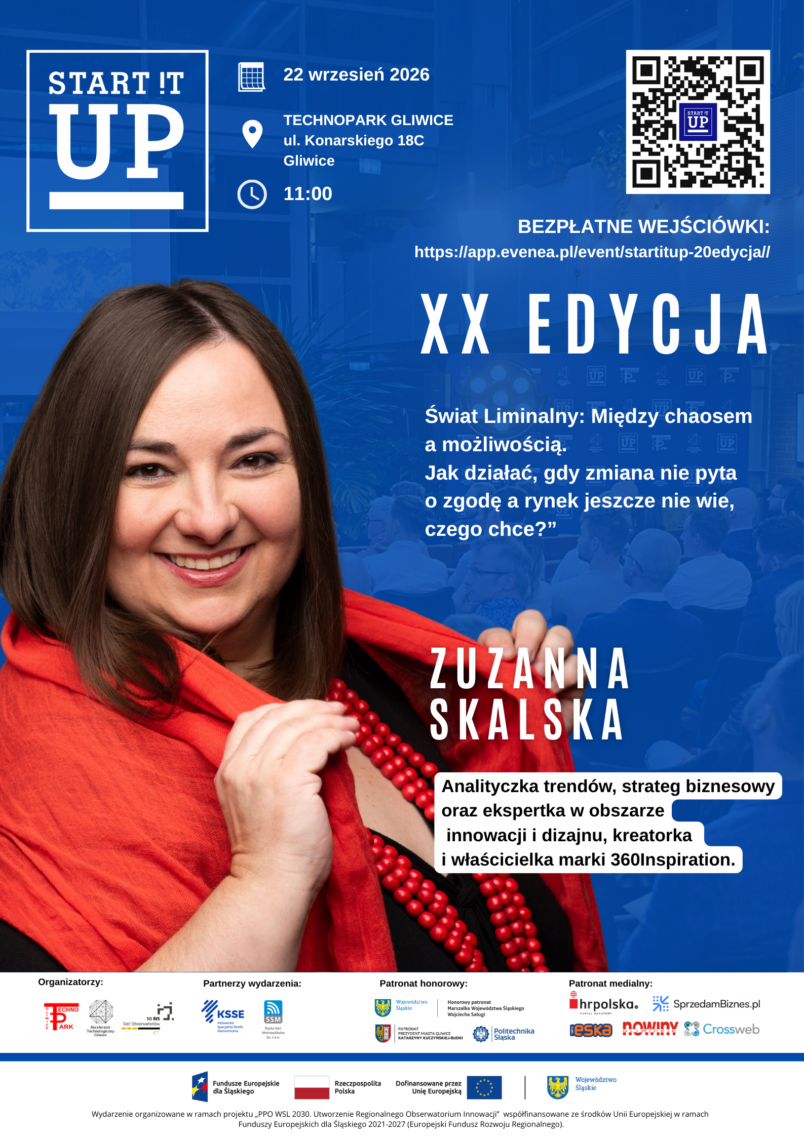 Drugim Gościem podczas XX edycja Start It Up! będzie: 𝐙𝐮𝐳𝐚𝐧𝐧𝐚 𝐒𝐤𝐚𝐥𝐬𝐤𝐚 - analityczka trendów, strateg biznesowy oraz ekspertka w obszarze innowacji i dizajnu, kreatorka i właścicielka marki 360Inspiration 