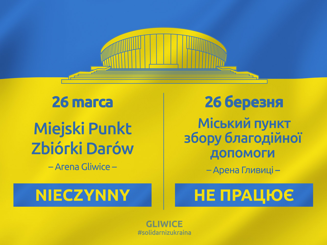banner o zamknięciu Punktu Zbiórki 26 marca