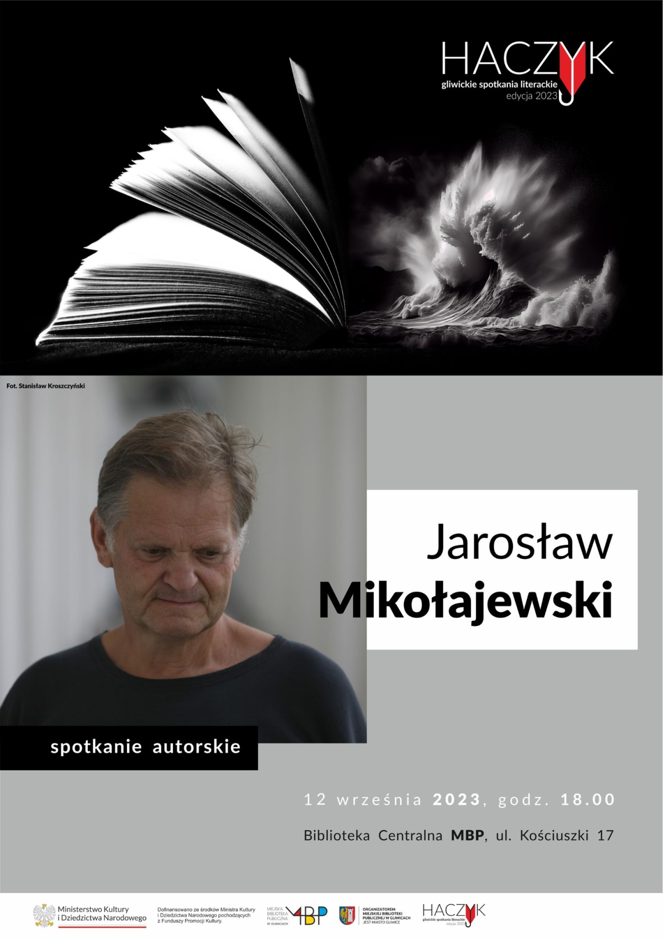 Plakat promujacy spotkanie z Jarosławem Mikołajewskim