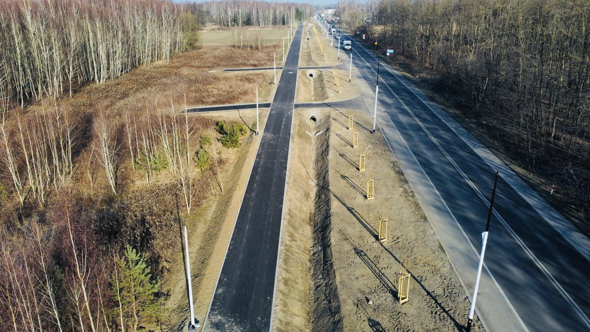 droga, trawniki, asfaltowa ścieżka, las