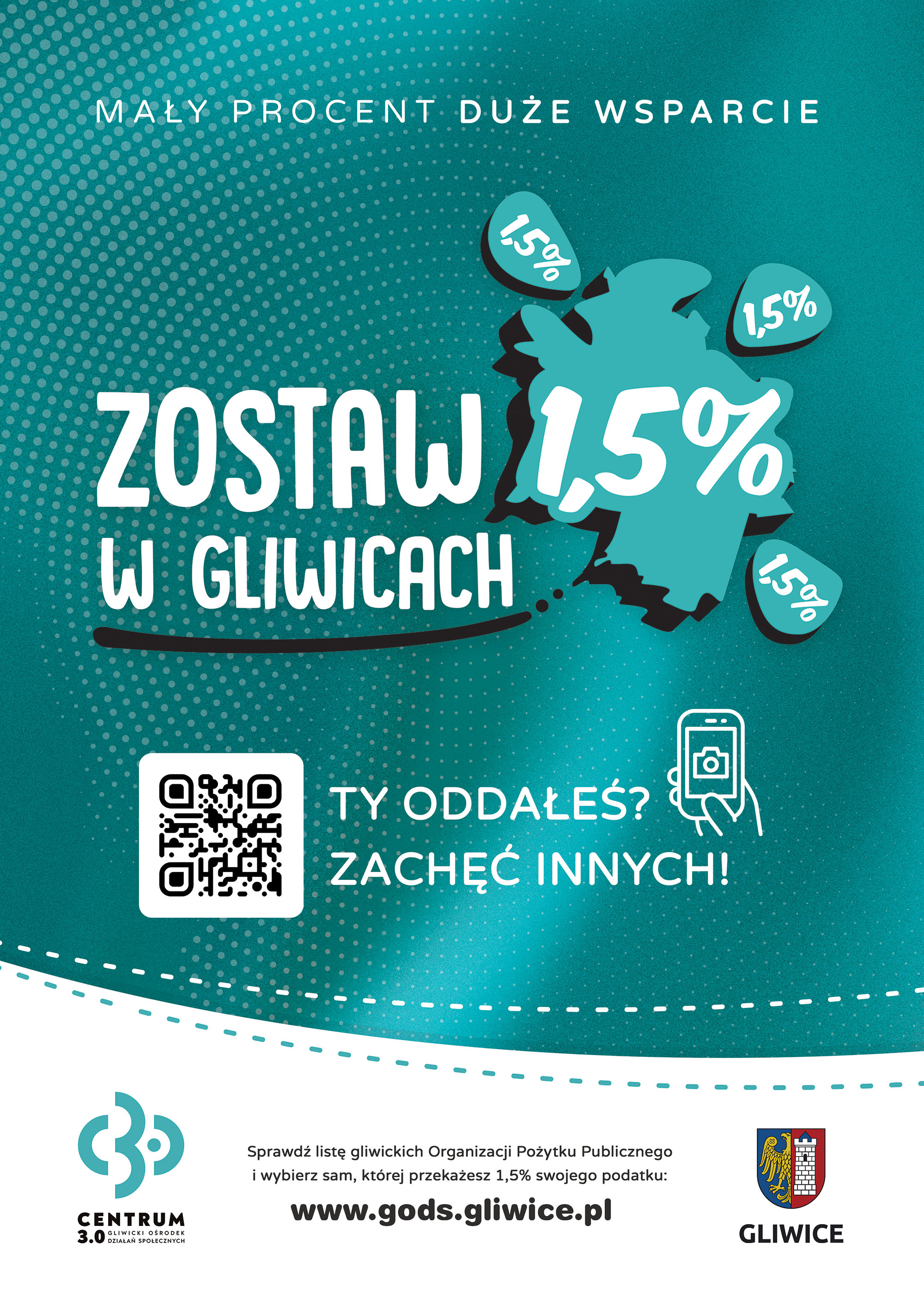 Plakat z napisem zostaw 1,5% w Gliwicach