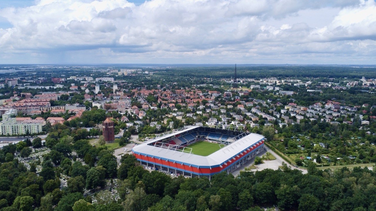 Stadion Piasta Gliwice z lotu drona